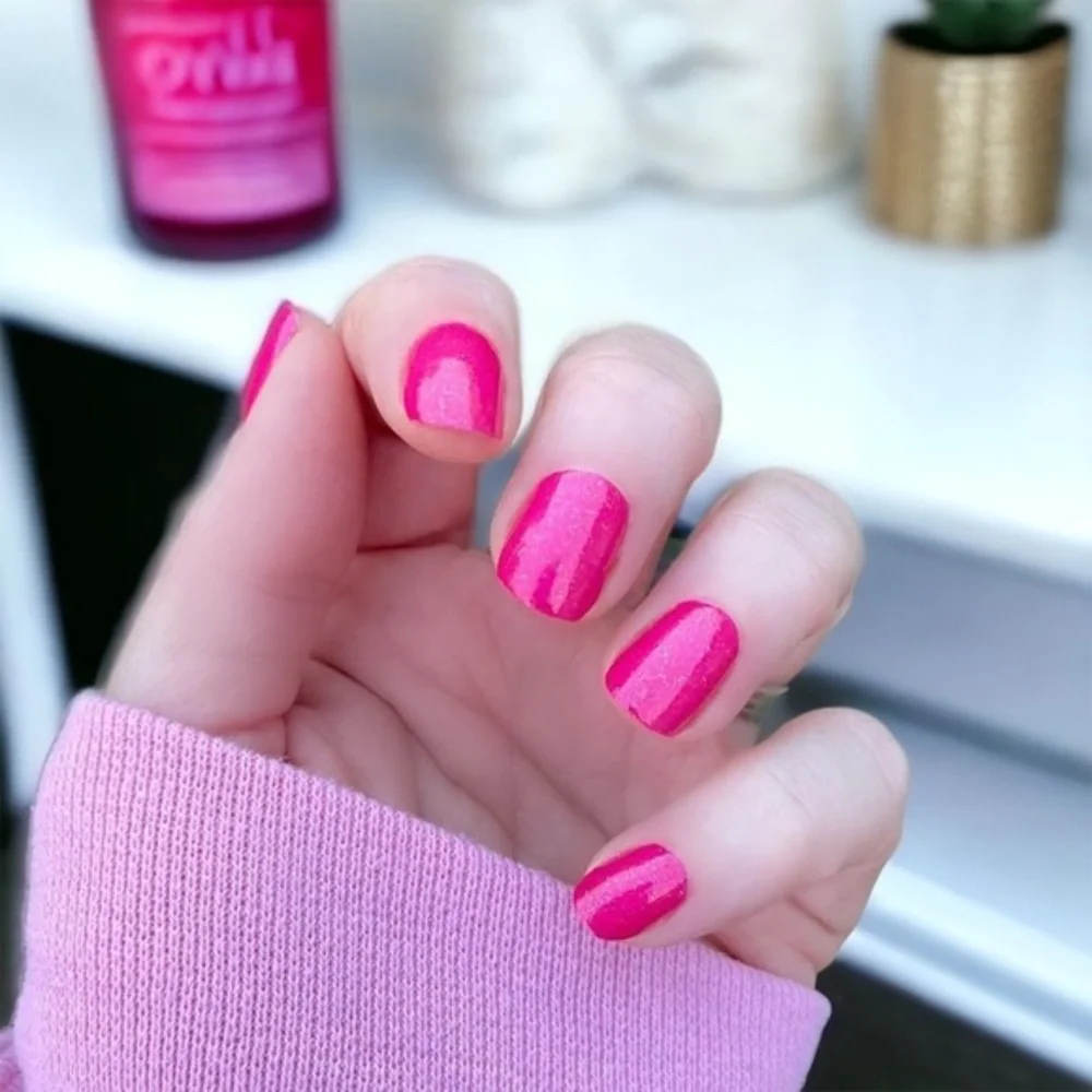 Color Street | All Fun and Fiesta, flirty magenta shade coated in pink glitter